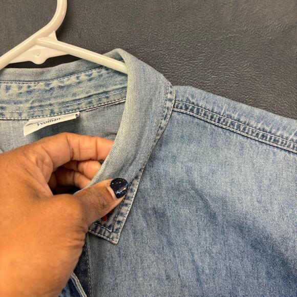 Vintage Bobbie Brooks Denim Shirt Floral Embroidered 2XL Button Up Cottagecore - Picture 8 of 12